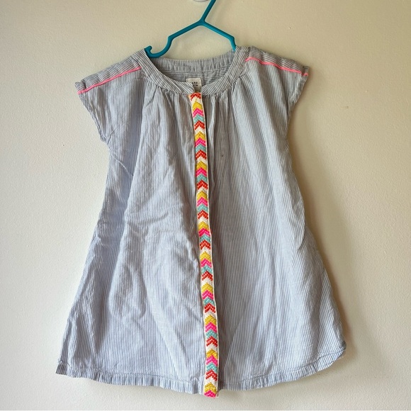 🌼 5/$25 Baby Gap Toddler Dress 2T Blue Stripe Boho Trim Cotton Summer Button - Picture 1 of 9